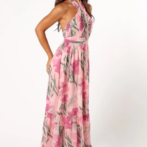NWT Petal & Pup Lennon Halterneck Maxi Dress - Pink Floral Size - Small - Picture 2 of 15